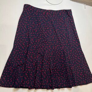 Talbots Skirt Womens 6 Navy Blue Red Excellent Heart Print Panelled Flared Knee
